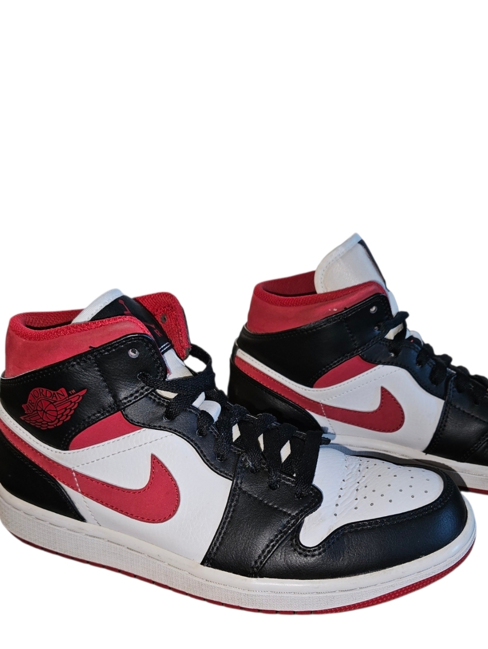 Air Jordan 1 Mid White Black Red Sneakers Size 7